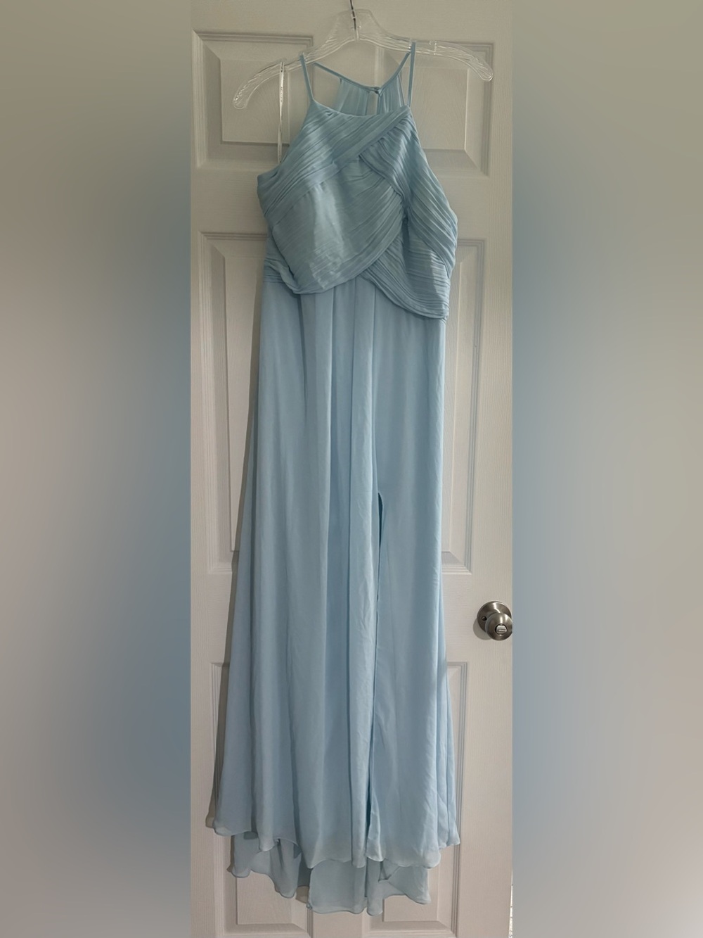 Bill Levkoff Soft Blue Pleated Maxi Gown